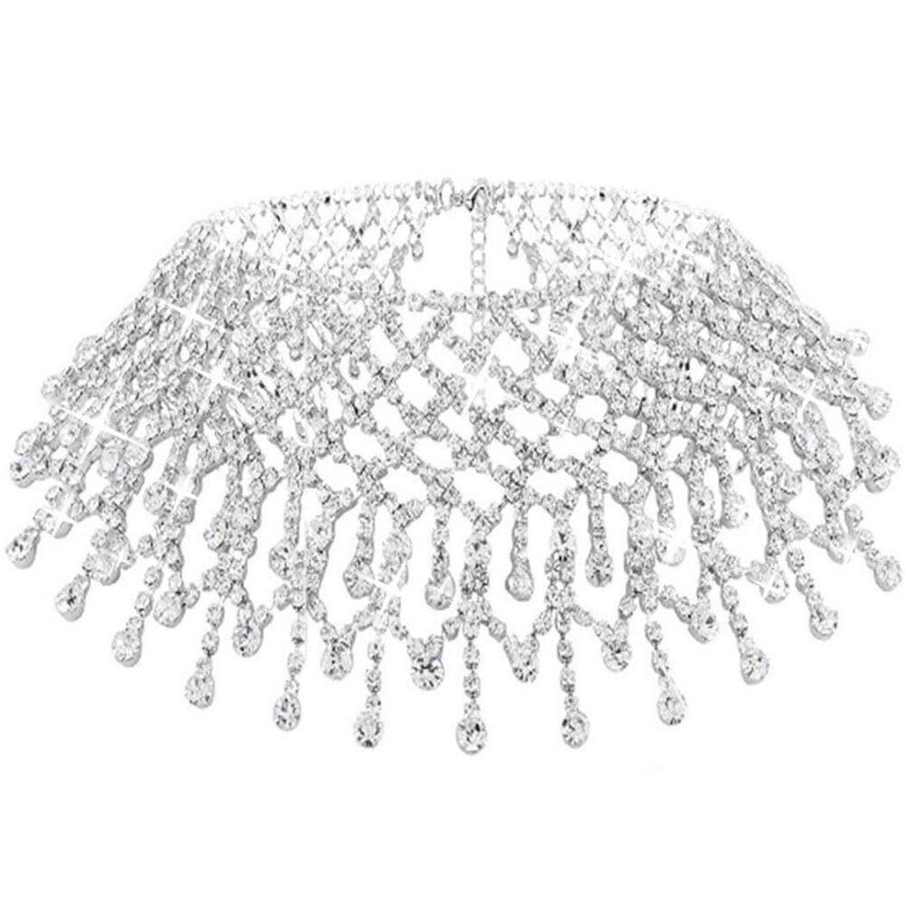 Rhinestone Choker Necklace Silver for Women